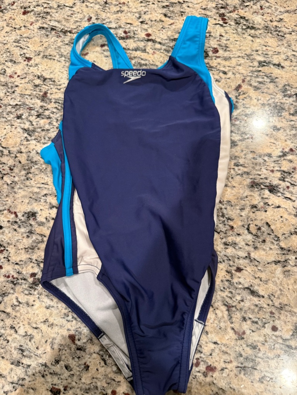Speedo Girls' Navy & Aqua One-Piece Swimsuit size 8